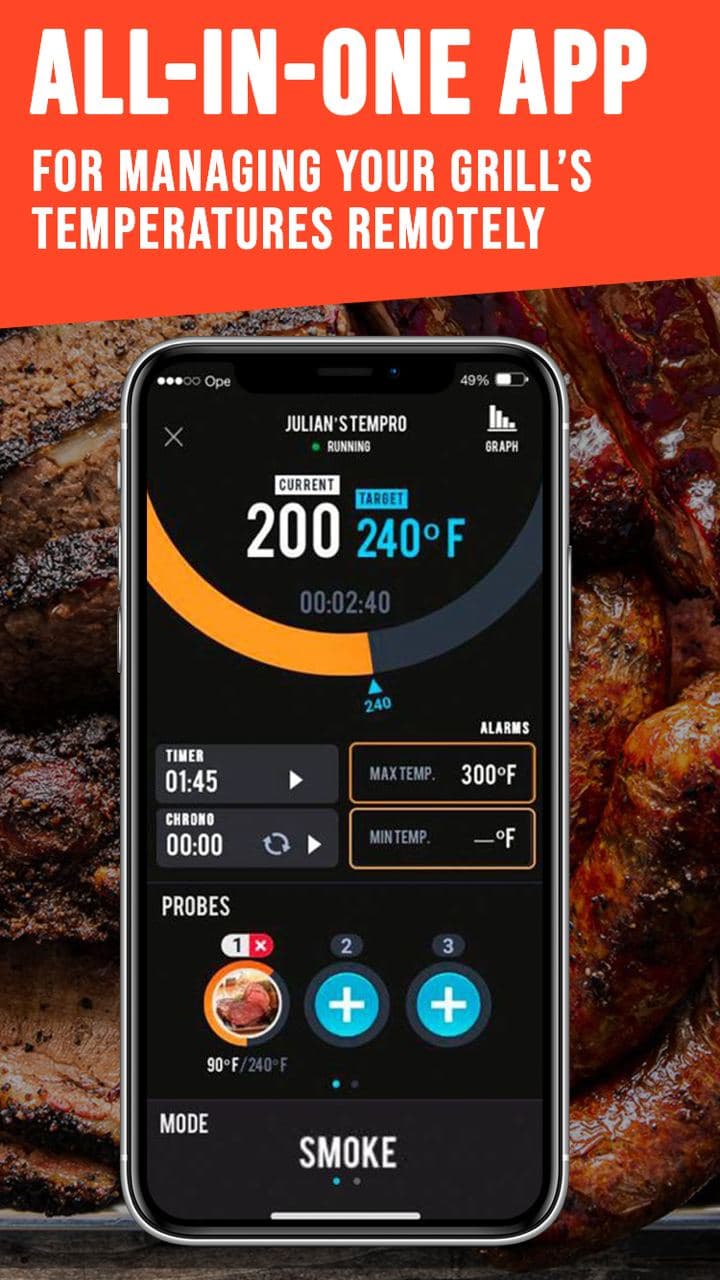 Boneless Grills app monitor screen